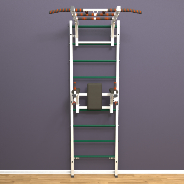 картинка Шведская стенка «LittleSport» Л 2.0 Белый зеленые ступени от магазина Лазалка