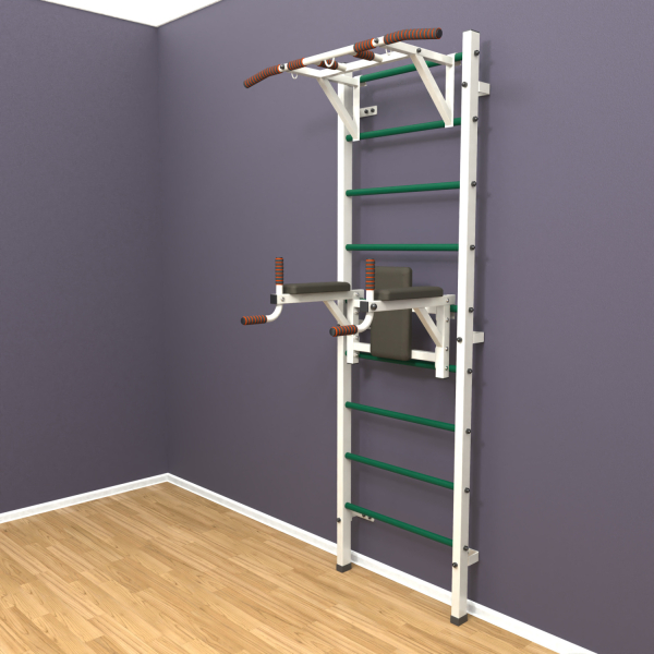 Шведская стенка «LittleSport» ПУ 2.0 Белый зеленые ступени
