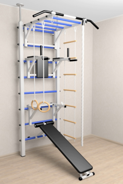 Шведская стенка Sv Sport враспор (Турник рукоход/Брусья/Стойка/Скамья/Канат/Кольца/Лестница)  (258-275 см) 727