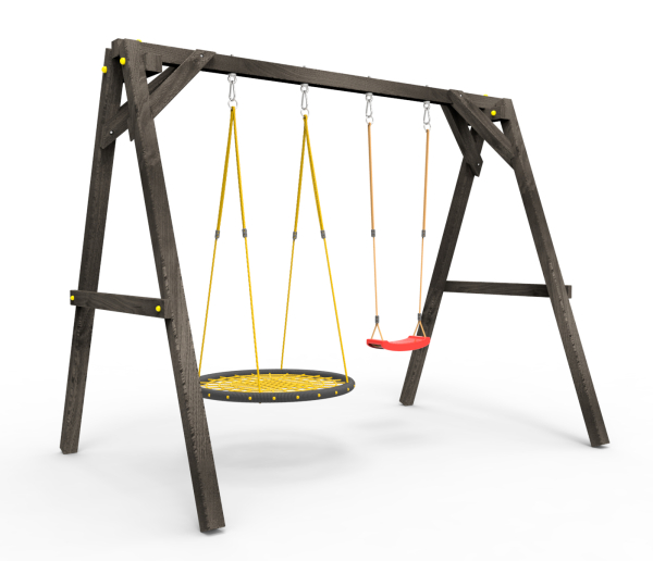 Деревянные качели Пикник 2 "Блэк" (качели гнездо 1м + качели долька)