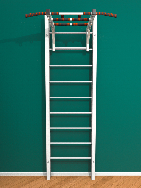 Брашированная шведская стенка "Кастерли" Белый с турником (Белые ступени)