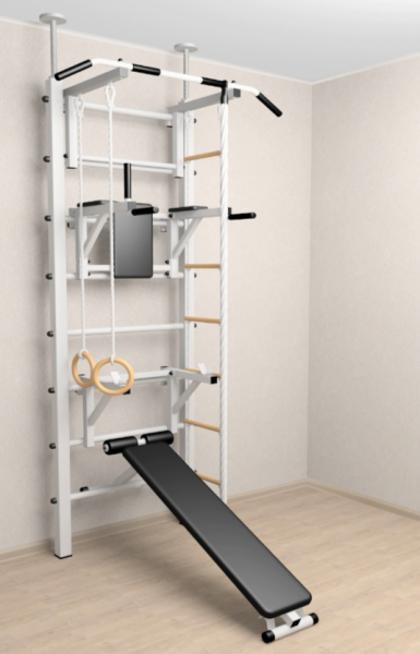 Шведская стенка Sv Sport враспор (Турник стандарт/Брусья/Стойка/Скамья/Канат/Кольца/Лестница) ( 275-295см) В 708 