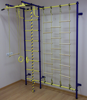 Детский спортивный комплекс ДСК "Пионер-С3н" с комбинированной лестницей (пристеночный) (сине-желтый)