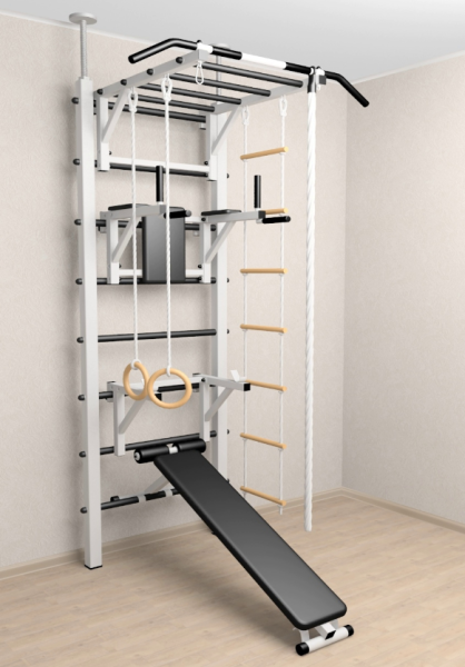 Шведская стенка Sv Sport враспор (Турник рукоход/Брусья/Стойка/Скамья/Канат/Кольца/Лестница)  (258-275 см) 727