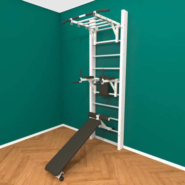 Брашированная шведская стенка "Кастерли" Белый РБС (Белые ступени)