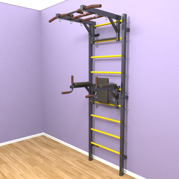 Шведская стенка «LittleSport» Л 2.0 Графит желтые ступени