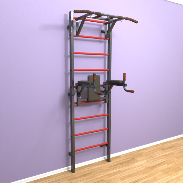 Шведская стенка «LittleSport» ПУ 2.0 Графит красные ступени