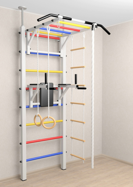 Шведская стенка Sv Sport враспор (Турник рукоход/Брусья/Канат/Кольца/Лестница) (высота 258-275см) 723  