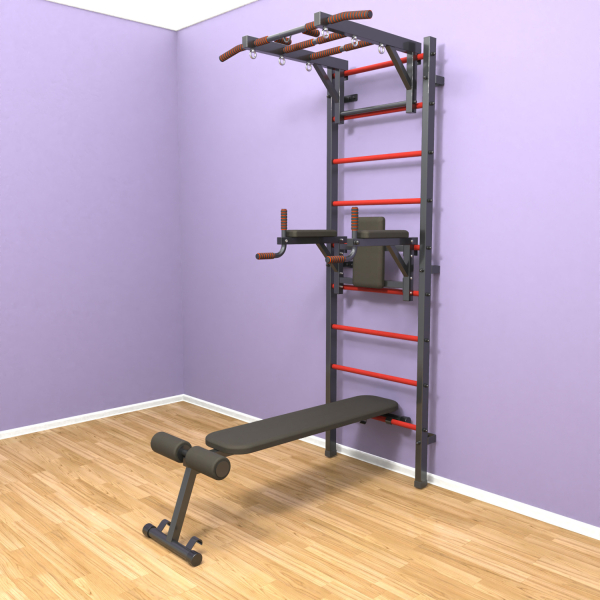 Шведская стенка «LittleSport» Л 3.0 Графит красные ступени