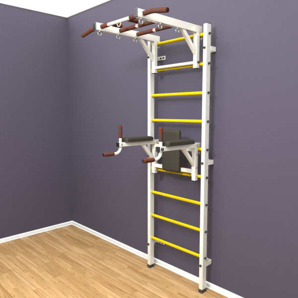 Шведская стенка «LittleSport» Л 2.0 Белый желтые ступени