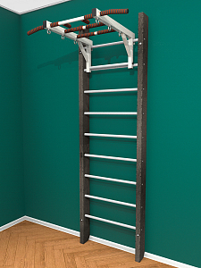 Брашированная шведская стенка "Кастерли" Black с турником (Белые ступени)