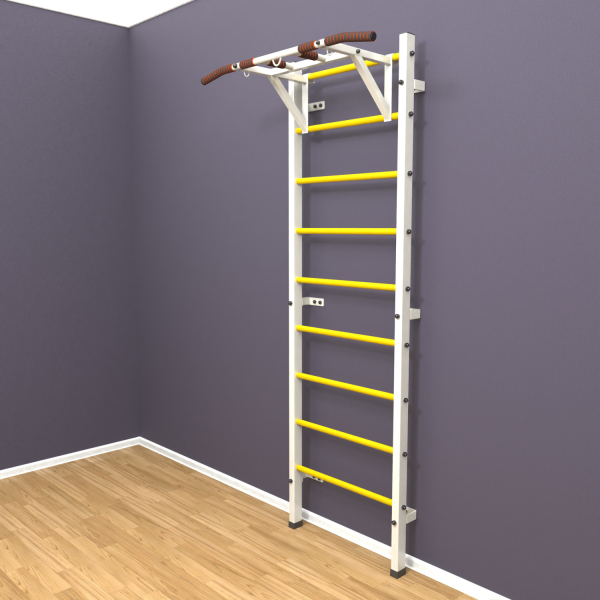 Шведская стенка «LittleSport» ПУ Белый желтые ступени