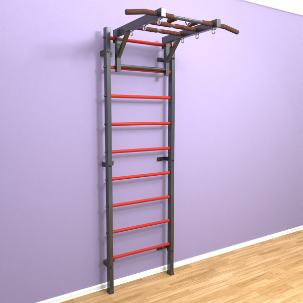 картинка Шведская стенка «LittleSport» Л Графит красные ступени от магазина Лазалка