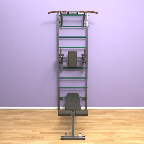 картинка Шведская стенка «LittleSport» ПУ 3.0 Графит зеленые ступени от магазина Лазалка