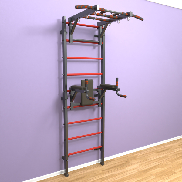 картинка Шведская стенка «LittleSport» Л 2.0 Графит красные ступени от магазина Лазалка