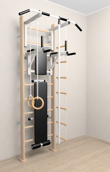 картинка Деревянная шведская стенка Sv Sport 906с (Турник стандарт/Брусья/Скамья/Канат/Кольца/Лестница) от магазина Лазалка