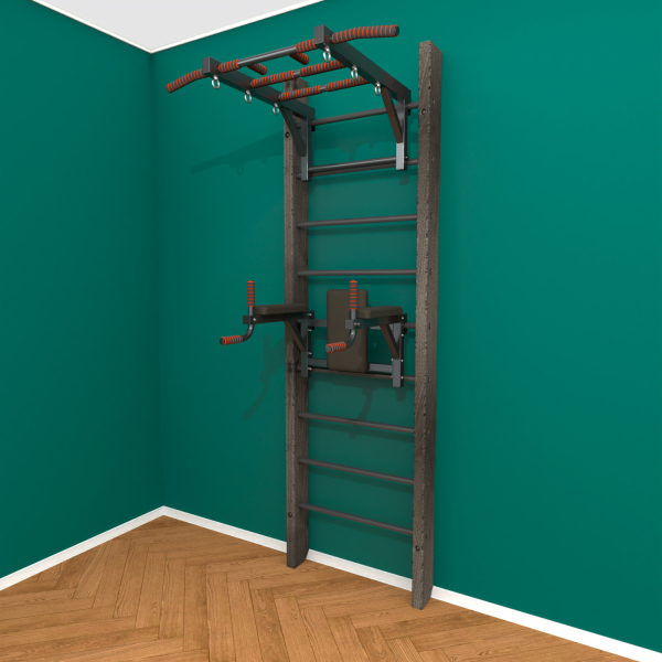 Брашированная шведская стенка "Кастерли" Черный ТБ (Черные ступени)