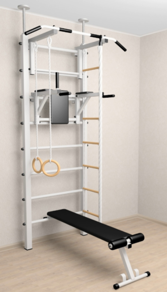 Шведская стенка Sv Sport враспор (Турник стандарт/Брусья/Скамья/Канат/Кольца/Лестница) (258-275 см) арт. 706