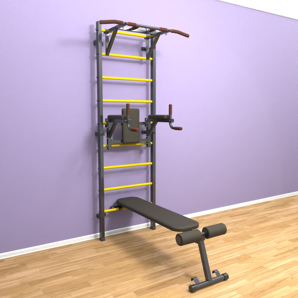 картинка Шведская стенка «LittleSport» ПУ 3.0 Графит желтые ступени от магазина Лазалка