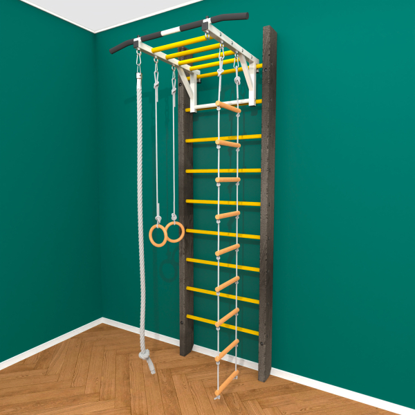 Брашированная шведская стенка "Кастерли" Черный РД (Желтые ступени)