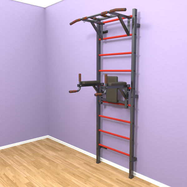 Шведская стенка «LittleSport» ПУ 2.0 Графит красные ступени