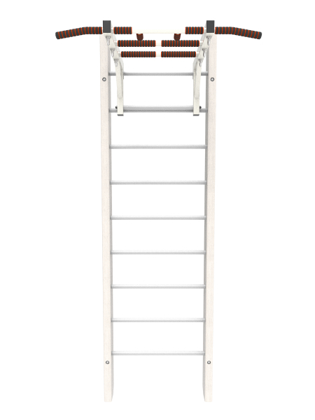 Брашированная шведская стенка "Кастерли" Белый с турником (Белые ступени)