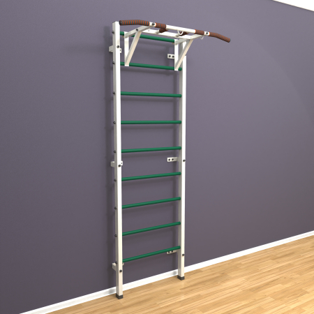 Шведская стенка «LittleSport» ПУ Белый зеленые ступени