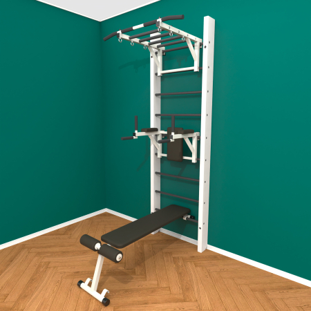 картинка Брашированная шведская стенка "Кастерли" Белый РБС (Черные ступени) от магазина Лазалка